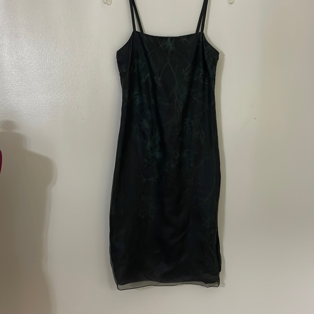 Ann Taylor loft silk organza LBD black green silk organza dress holiday 2 EUC